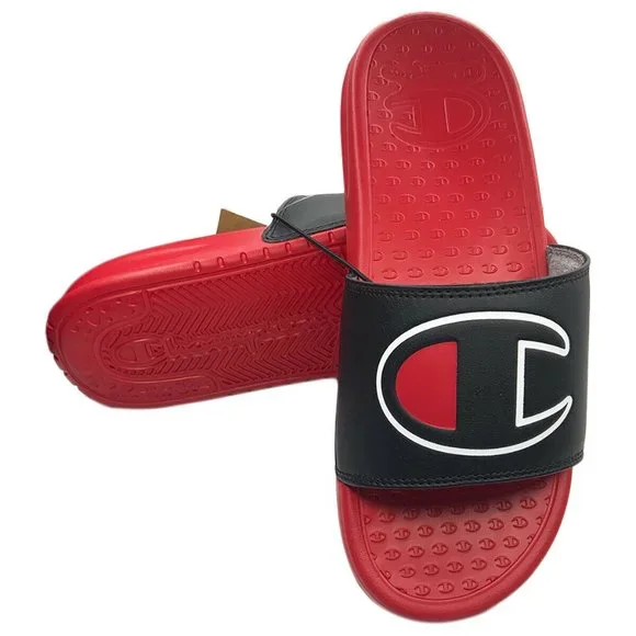 NWT CHAMPION SUPER AUTHENTIC MEN'S RED BLACK SLIP ON SLIDES SANDALS SIZE 8 - Picture 1 of 4